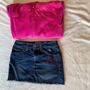 Girls Fuchsia Hooded Fleece and Jean Skirt